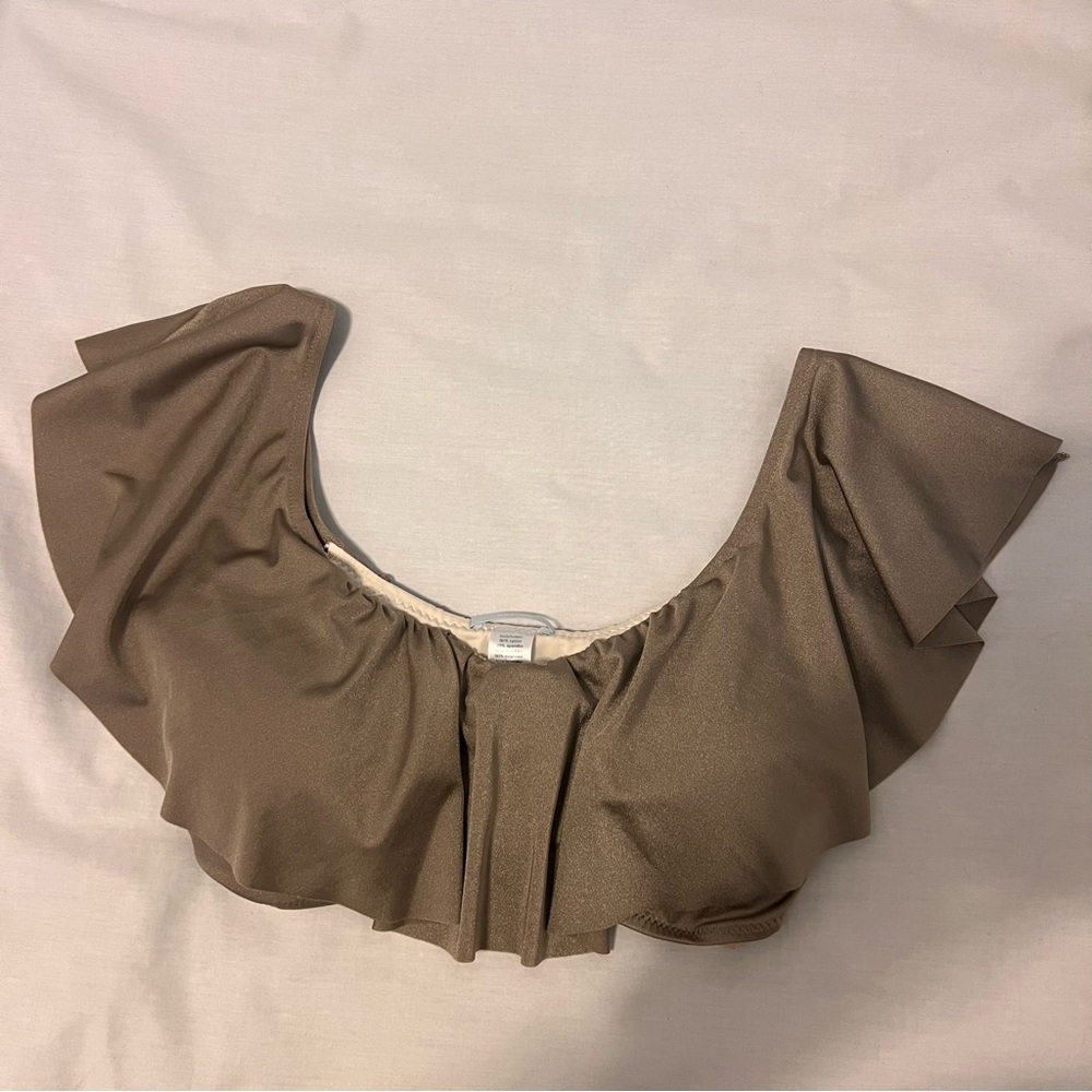 Eberjey Pique Margarita Bikini Top Bronze Ruffle Off the Shoulder M NWOT